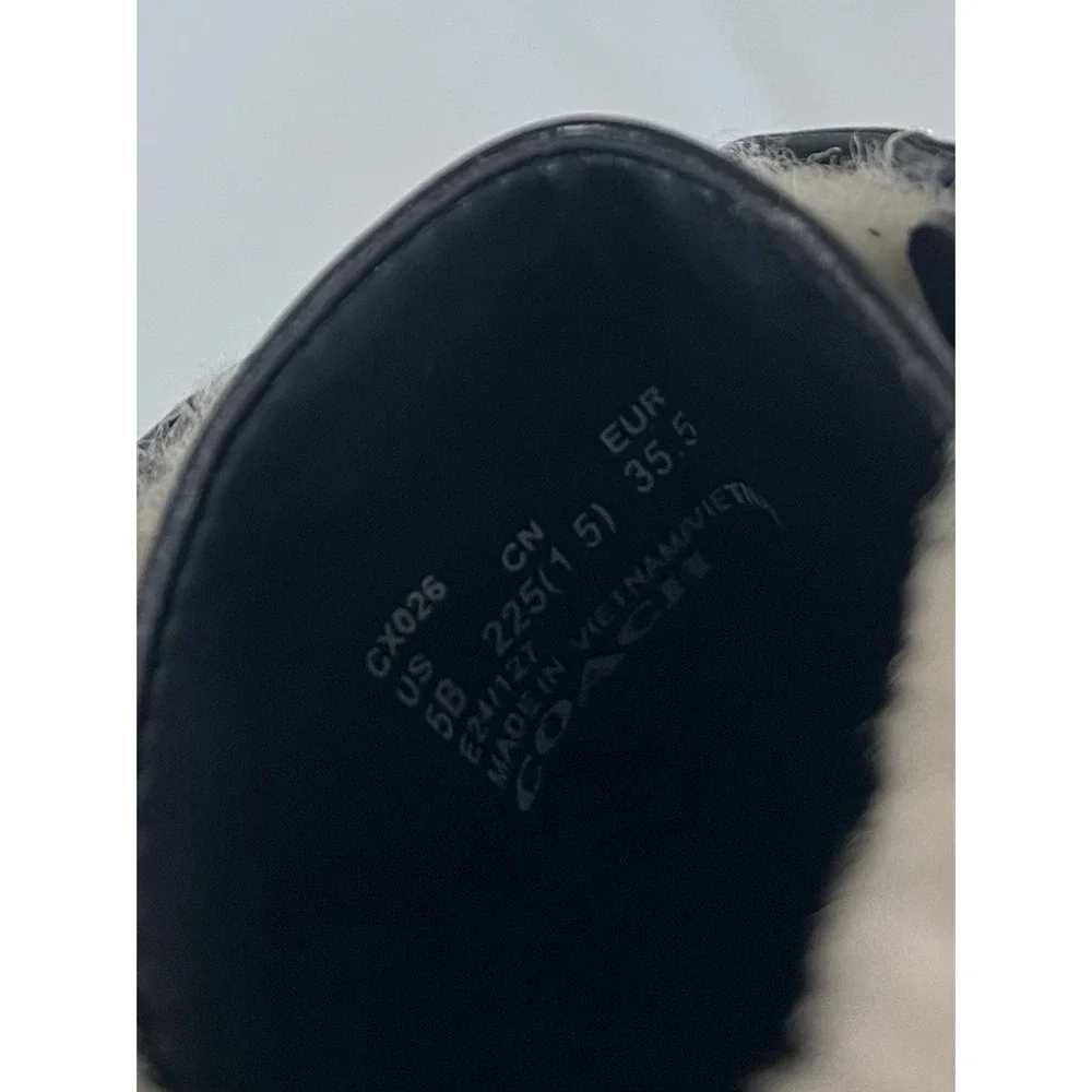 COACH Black High Shine Leather Shearling‎ Combat Booties Uniform Dress Shoes 5B - Picture 13 of 13